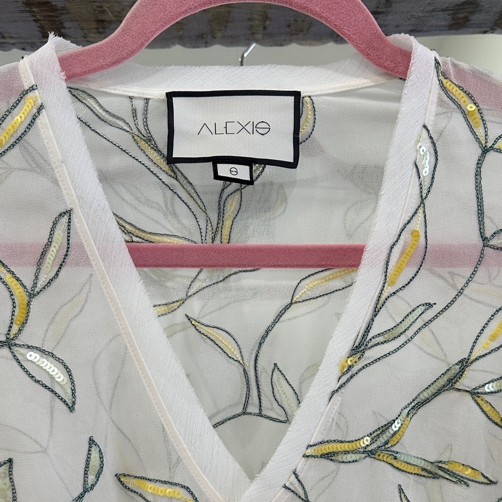 Alexis Sheer Leaf Print Blouse - White and Yellow - Picture 3 of 6